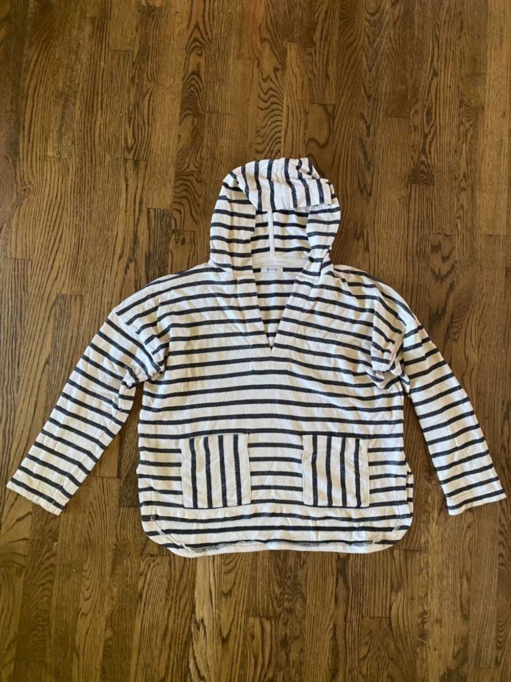 Madewell lightweight Cream & Navy Striped Knit Pullover Hoodie
